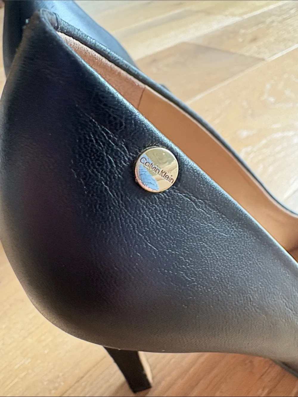 Calvin Klein Brady Heel Size 10 Black Leather Pointed Toe High Heel Pump